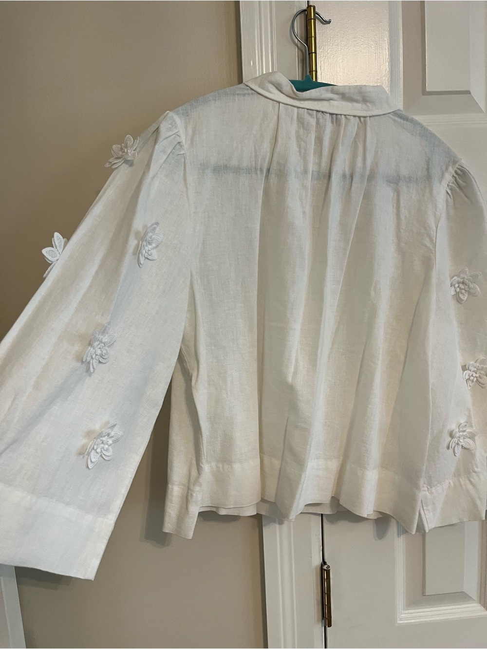 LOFT White Floral Appliqué Tie-Front Peasant Top - Picture 3 of 5